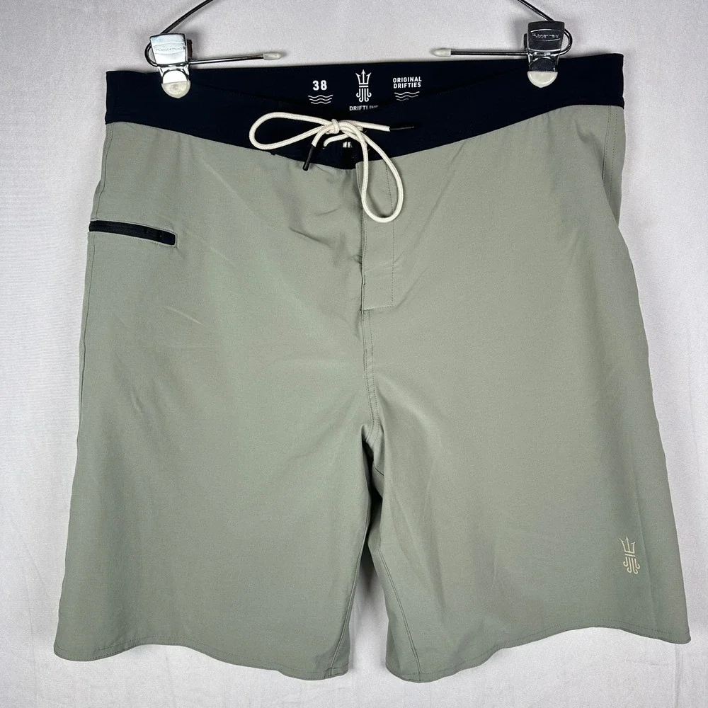 Driftline Original Drifties Board Shorts Mens 38 Sage Green Neoprene Lined Surf